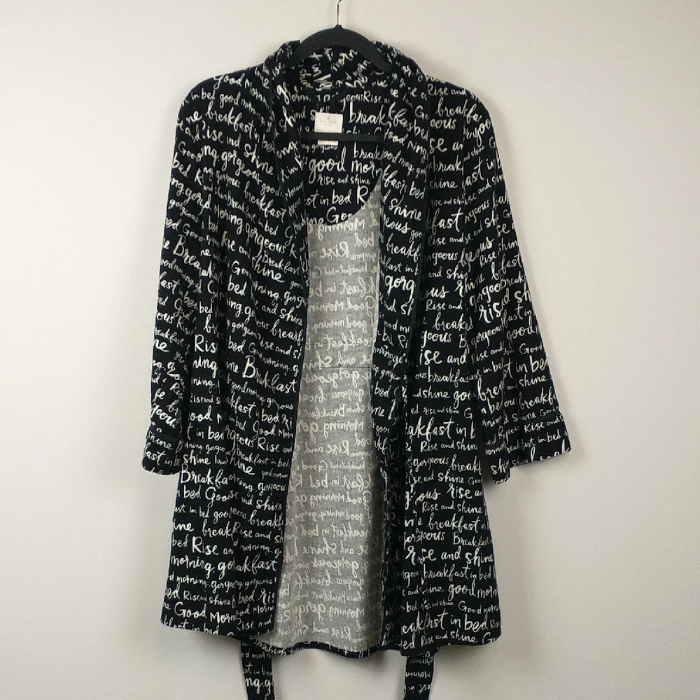 Kate Spade Robe Womens Large XL Black White Flannel Rise And Shine